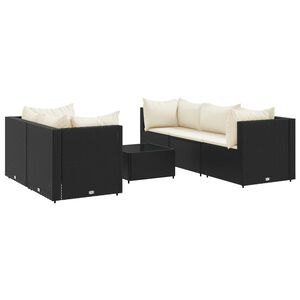 vidaXL 6 Piece Garden Lounge Set with Cushions Black Poly Rattan