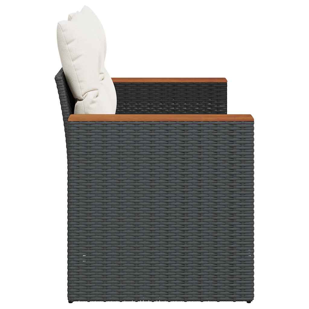 vidaXL Garden Sofa with Cushions 2-Seater Black Poly Rattan