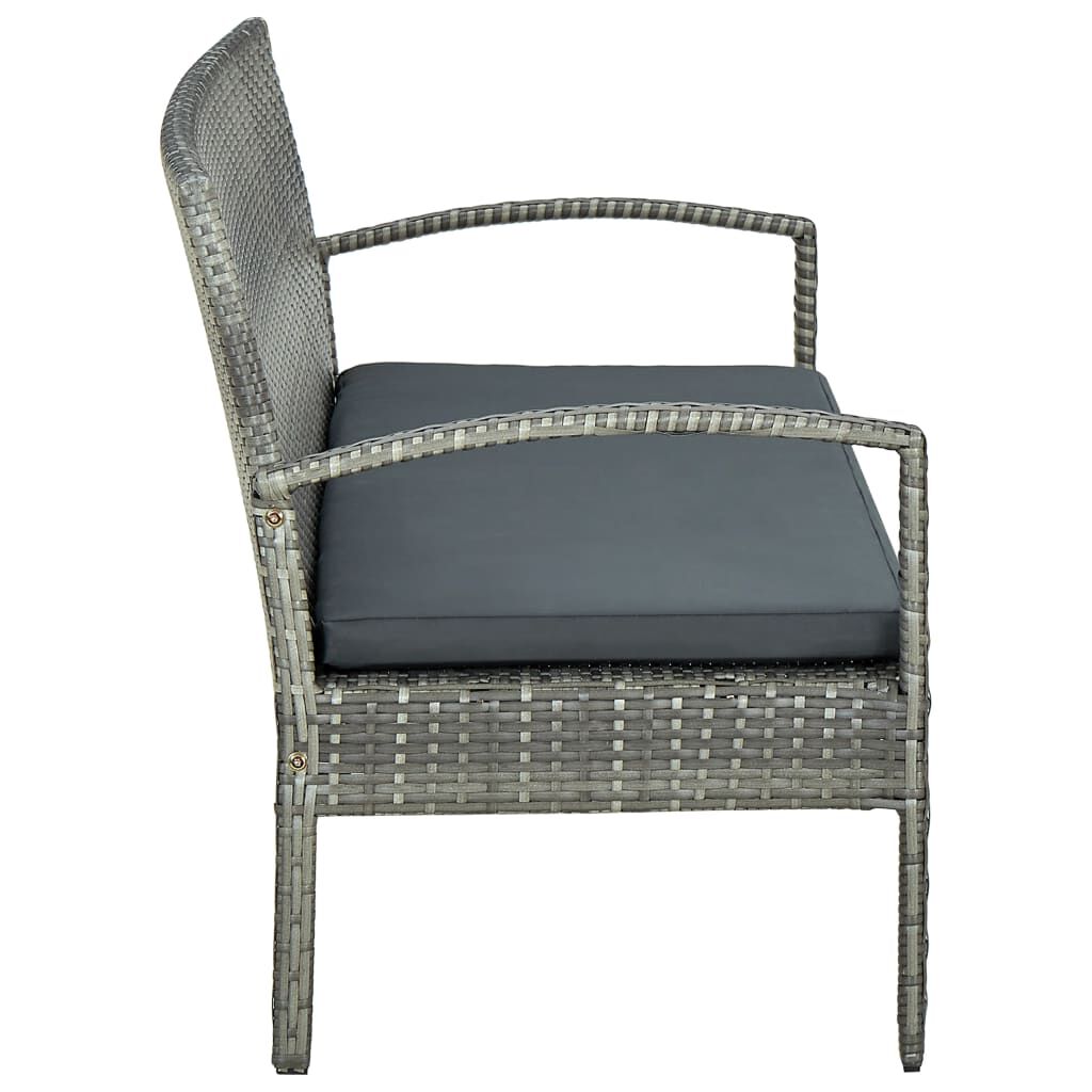 vidaXL 3-Seater Garden Sofa with Cushions Grey Poly Rattan