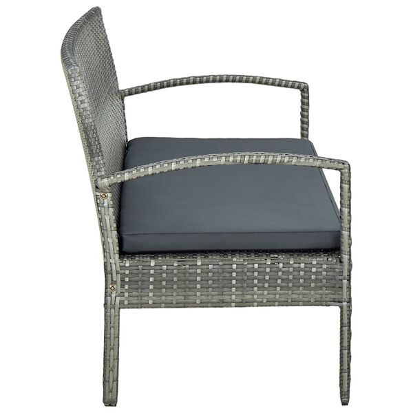 vidaXL 3-Seater Garden Sofa with Cushions Grey Poly Rattan