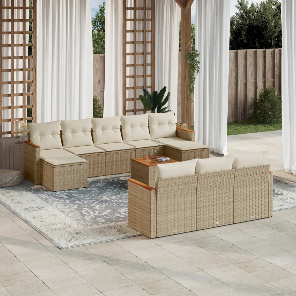 vidaXL 11 Piece Garden Sofa Set with Cushions Beige Poly Rattan