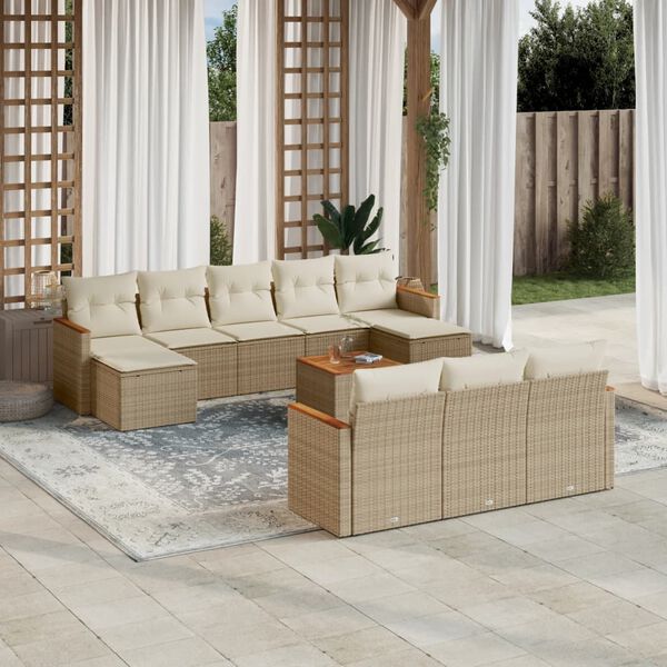 vidaXL 11 Piece Garden Sofa Set with Cushions Beige Poly Rattan