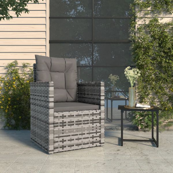 vidaXL Garden Armchair with Cushions Grey Poly Rattan