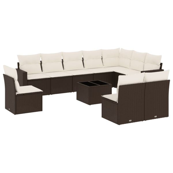 vidaXL 11 Piece Garden Sofa Set with Cushions Brown Poly Rattan