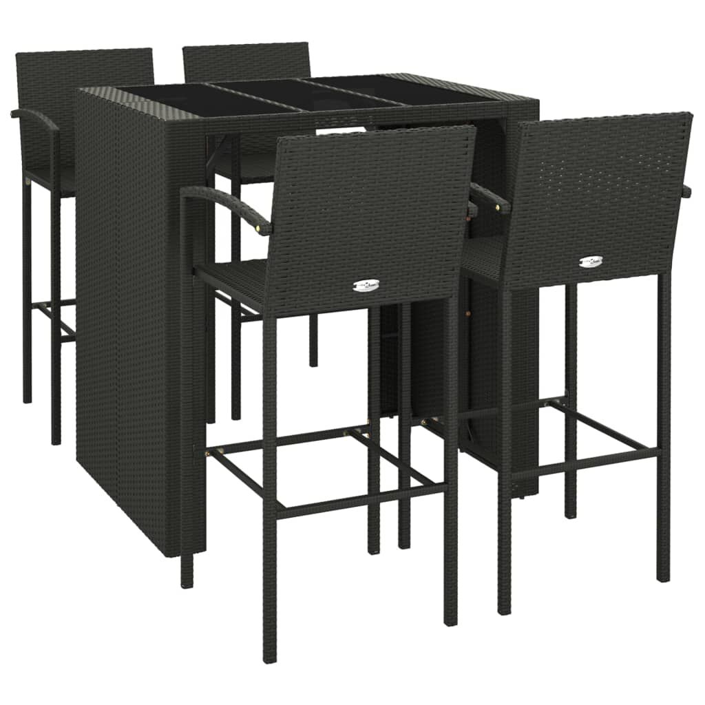 vidaXL 5 Piece Garden Bar Set Black Poly Rattan