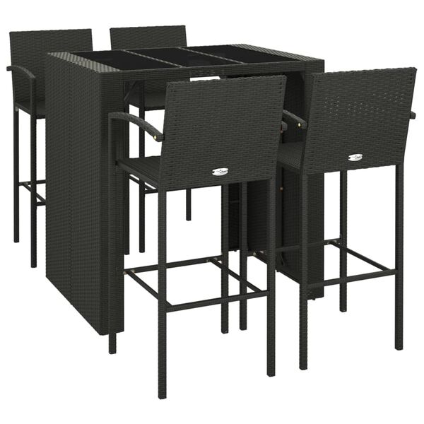 vidaXL 5 Piece Garden Bar Set Black Poly Rattan