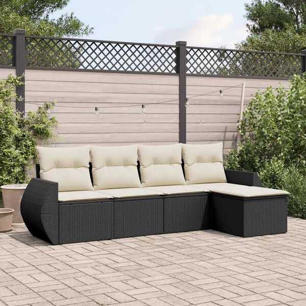 vidaXL 5 Piece Garden Sofa Set with Cushions Black Poly Rattan