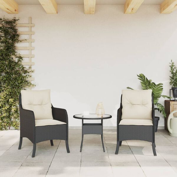 vidaXL Garden Chairs with Cushions 2 pcs Black Poly Rattan