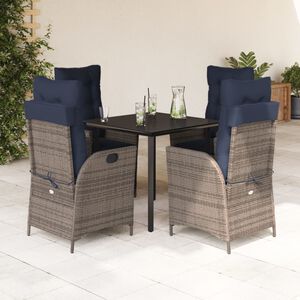 vidaXL 5 Piece Garden Dining Set with Cushions Grey Poly Rattan