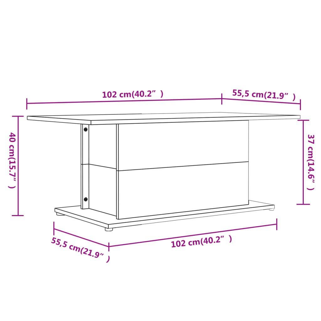 vidaXL Coffee Table Black 102x55.5x40 cm Engineered Wood
