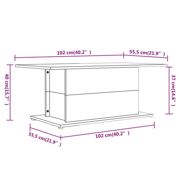 vidaXL Coffee Table Black 102x55.5x40 cm Engineered Wood