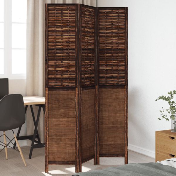 vidaXL Room Divider 3 Panels Dark Brown Solid Wood Paulownia