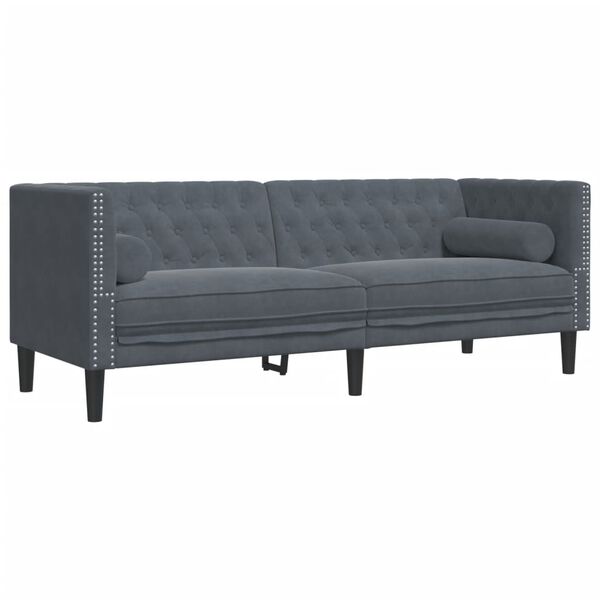 vidaXL Chesterfield Sofa with Bolsters 3-Seater Dark Grey Velvet