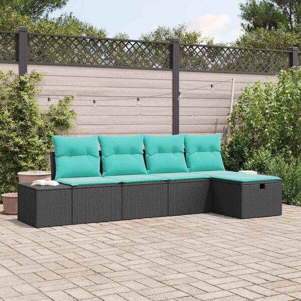 vidaXL Garden Sofa Set with Cushion 5 pcs Black Poly Rattan