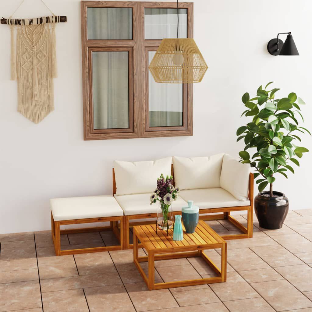 vidaXL 4 Piece Garden Lounge Set with Cushion Cream Solid Acacia Wood