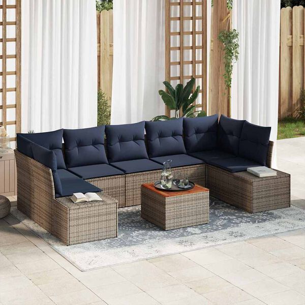 vidaXL Garden Sofa Set with Cushion 8 pcs Grey Poly Rattan