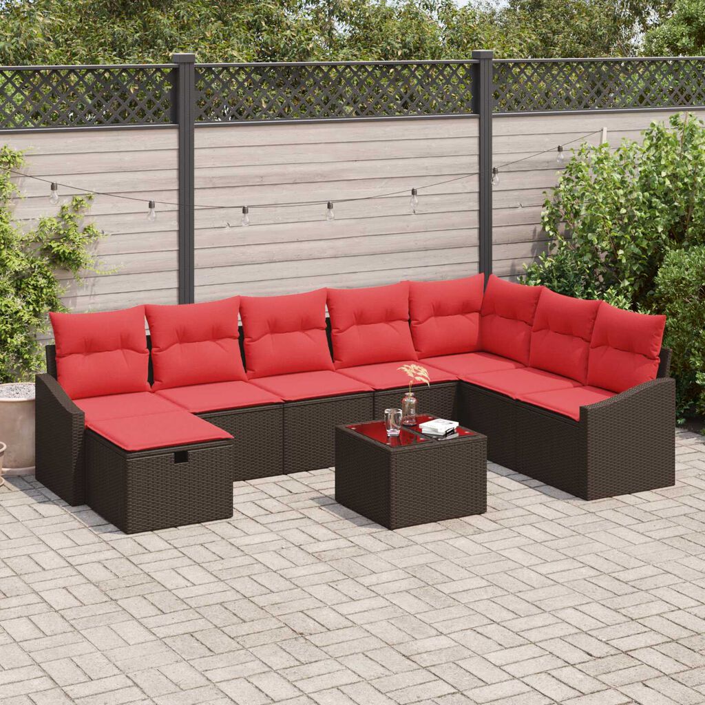 vidaXL 9 Piece Garden Sofa Set with Cushions Brown Poly Rattan