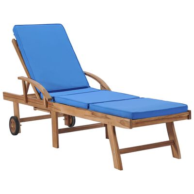 vidaXL Sun Loungers with Cushions 2 pcs Solid Teak Wood Blue