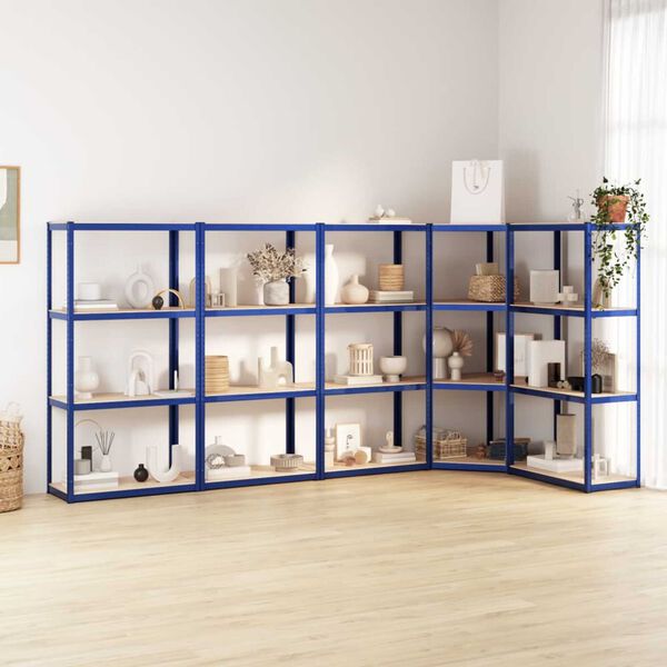 vidaXL 4-Layer Shelves 5 pcs Blue Steel&Engineered Wood
