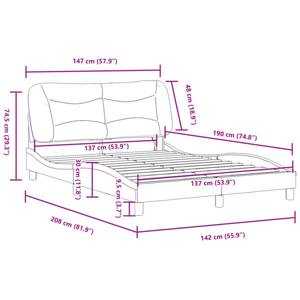 vidaXL Bed Frame without Mattress "Hvar" Black and White 137x190 cm Double Faux Leather