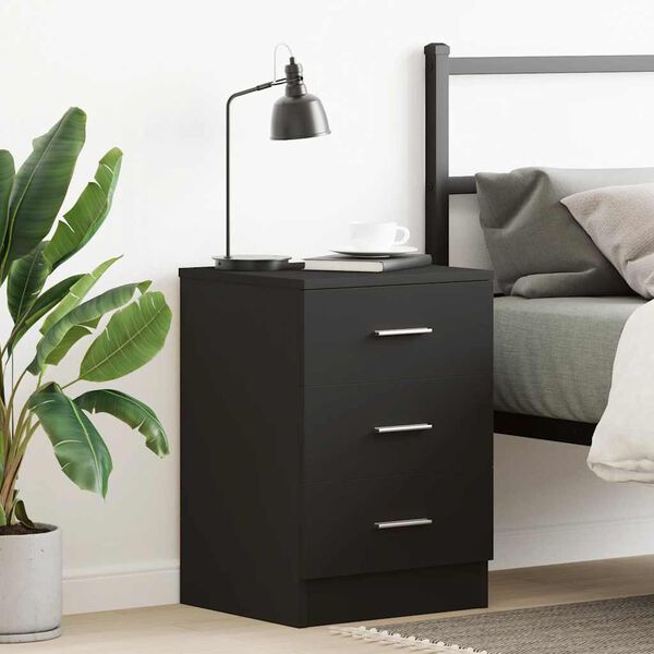 vidaXL Bedside Cabinet Black 38x35x56 cm Engineered Wood