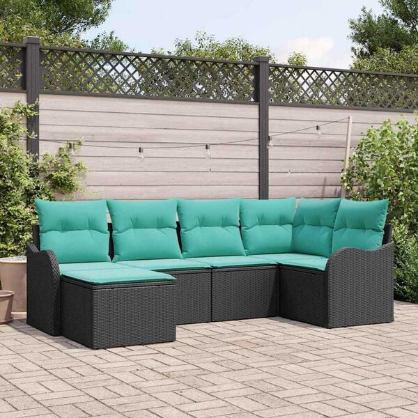 vidaXL Garden Sofa Set with Cushion 6 pcs Black, turquoise Poly rattan