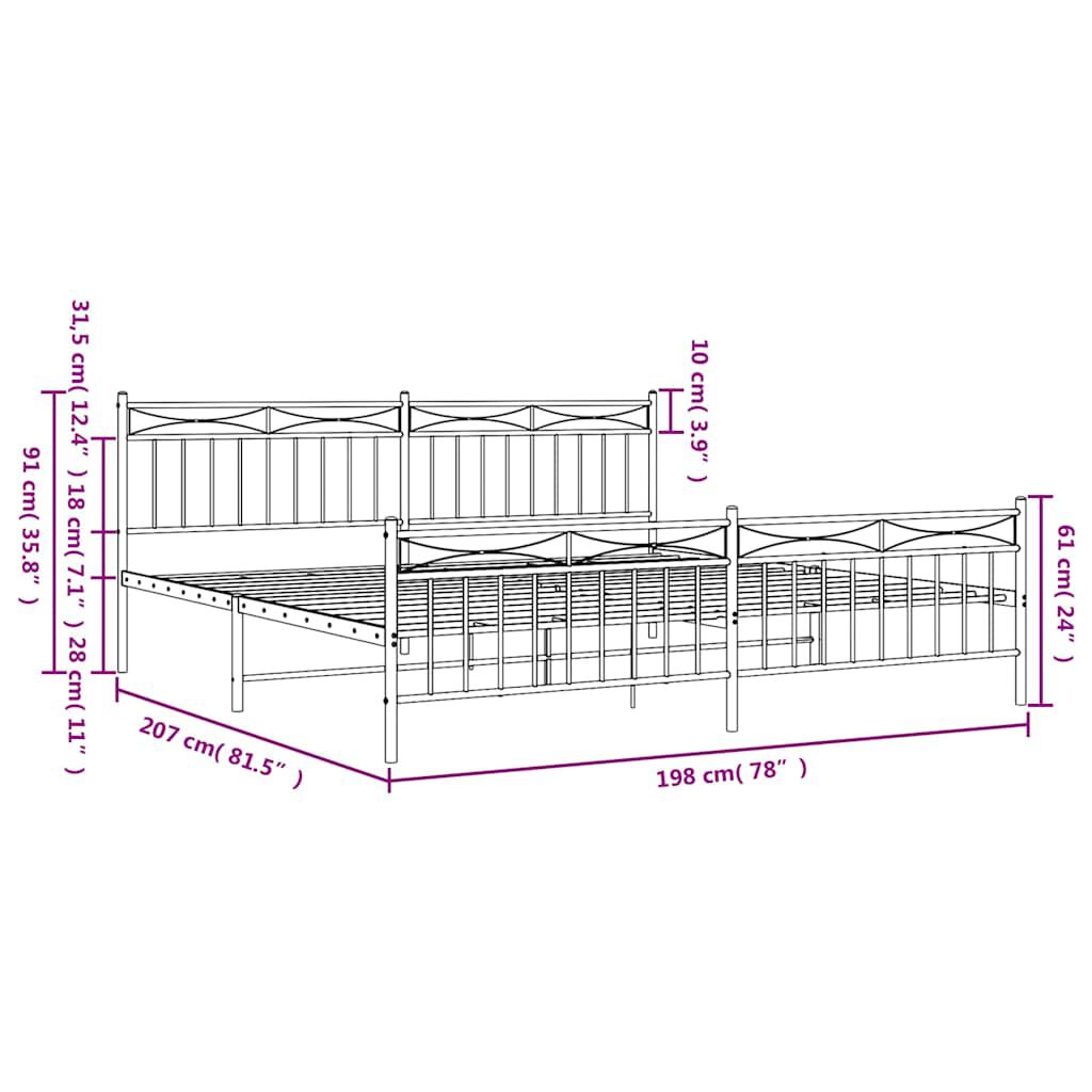 vidaXL Metal Bed Frame without Mattress with Footboard White 193x203cm