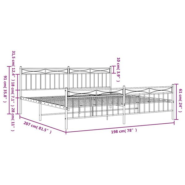vidaXL Metal Bed Frame without Mattress with Footboard White 193x203cm