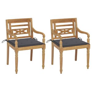 vidaXL Batavia Chairs 2 pcs with Anthracite Cushions Solid Teak Wood