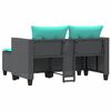 vidaXL Garden Sofa 2-Seater with Stools Black Poly Rattan