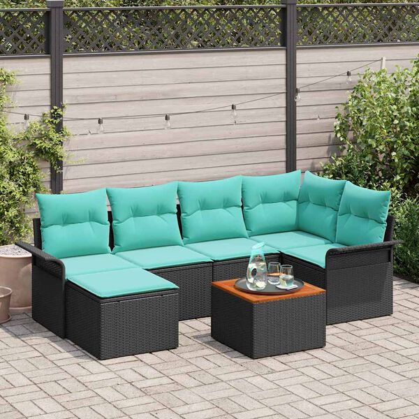 vidaXL Garden Sofa Set with Cushion 7 pcs Black and Turquoise
