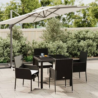 vidaXL 5 Piece Garden Dining Set with Cushions Black Poly Rattan