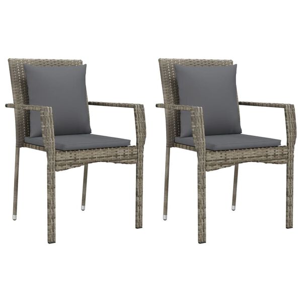 vidaXL 3 Piece Garden Dining Set with Cushions Grey Poly Rattan