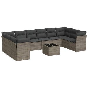 vidaXL 11 Piece Garden Sofa Set with Cushions Grey Poly Rattan