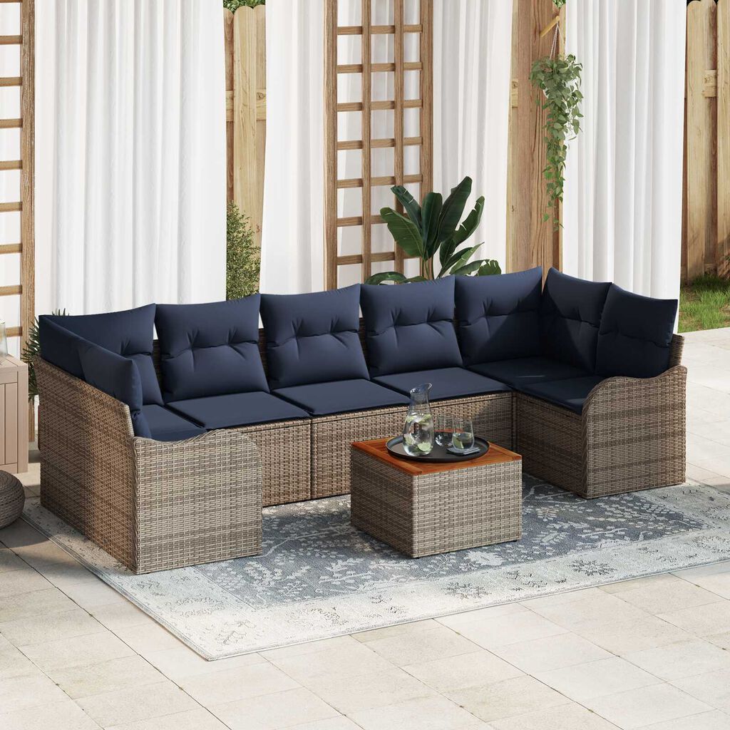 vidaXL 8 Piece Garden Sofa Set with Cushions Grey Poly Rattan Acacia