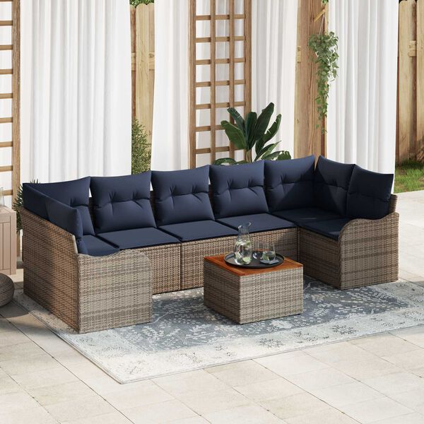 vidaXL 8 Piece Garden Sofa Set with Cushions Grey Poly Rattan Acacia