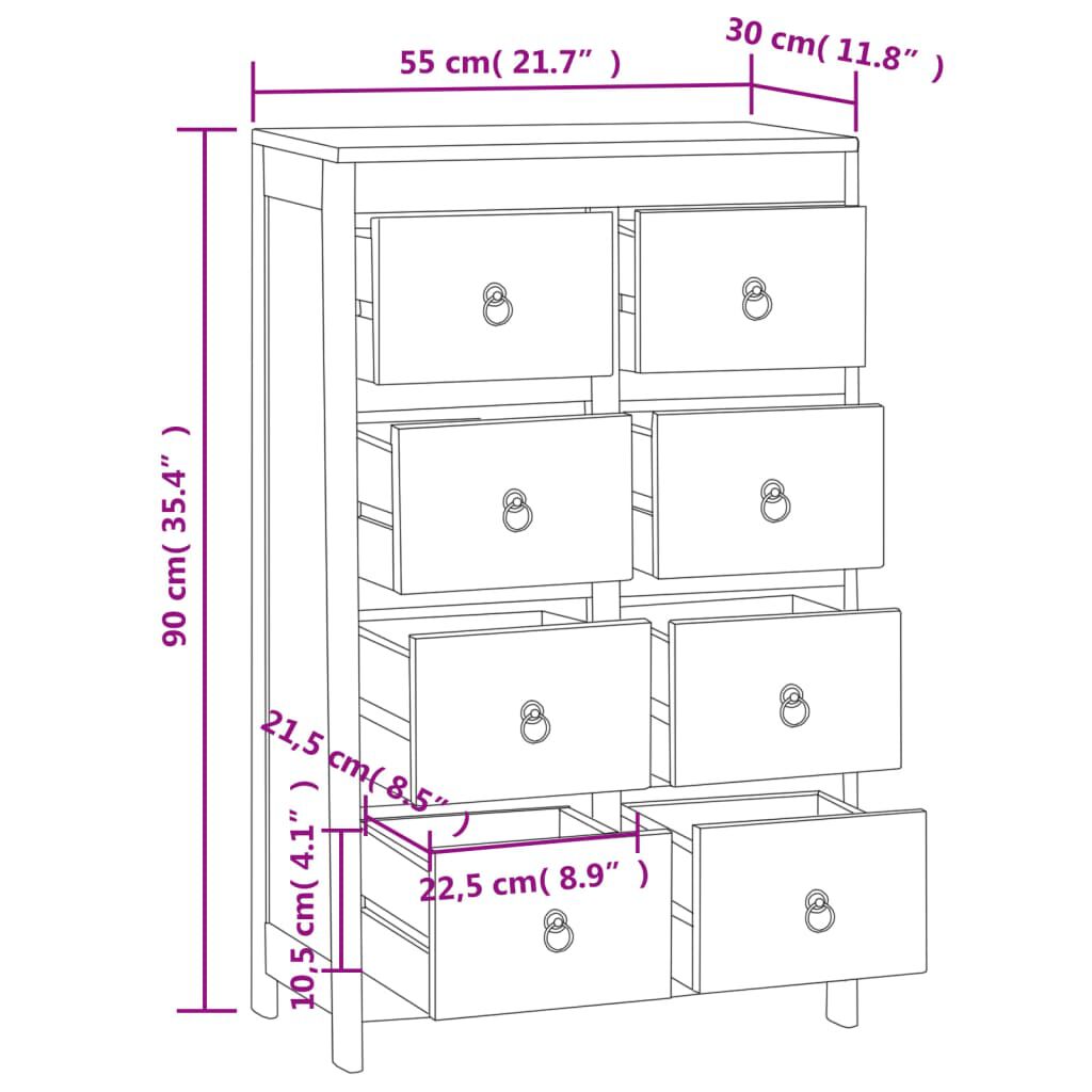 vidaXL Chest of Drawers 55x30x90 cm Solid Wood Teak