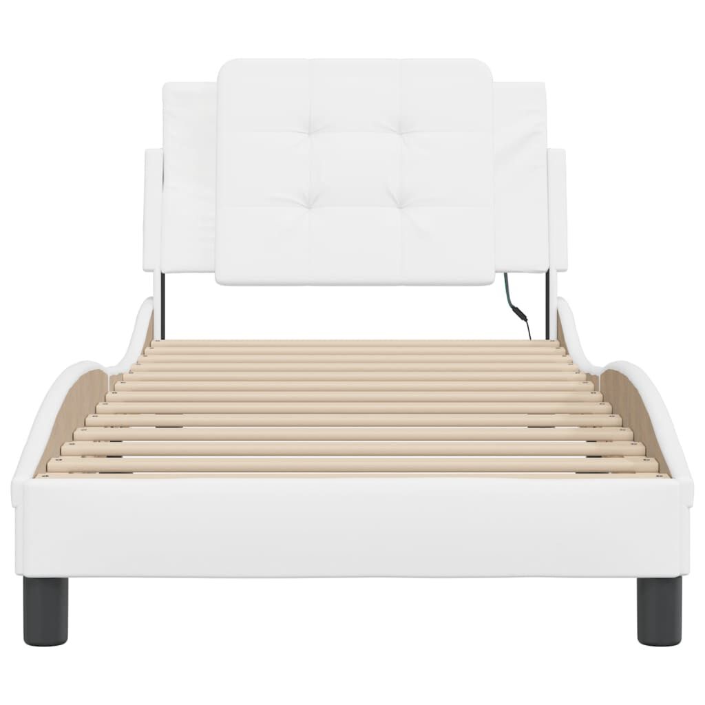 vidaXL Bed Frame with LED without Mattress White 100x203 cm