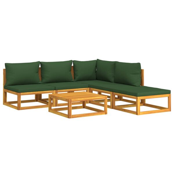 vidaXL 6 Piece Garden Lounge Set with Green Cushions Solid Wood