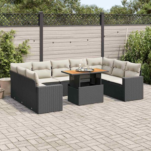 vidaXL 10 Piece Garden Sofa Set with Cushions Black Poly Rattan