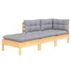 vidaXL 3 Piece Garden Lounge Set with Grey Cushions Solid Wood Pine
