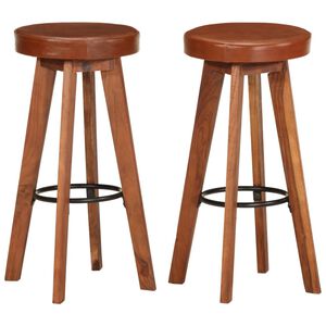 vidaXL Bar Chairs 2 pcs Real Leather and Solid Acacia Wood