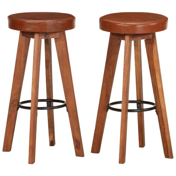 vidaXL Bar Chairs 2 pcs Real Leather and Solid Acacia Wood