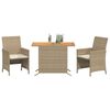 vidaXL 3 Piece Bistro Set with Cushions Beige Poly Rattan