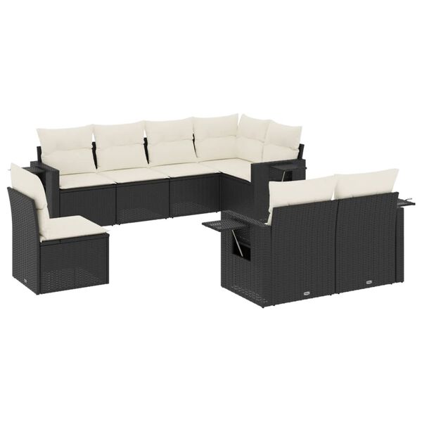 vidaXL 8 Piece Garden Sofa Set with Cushions Black Poly Rattan