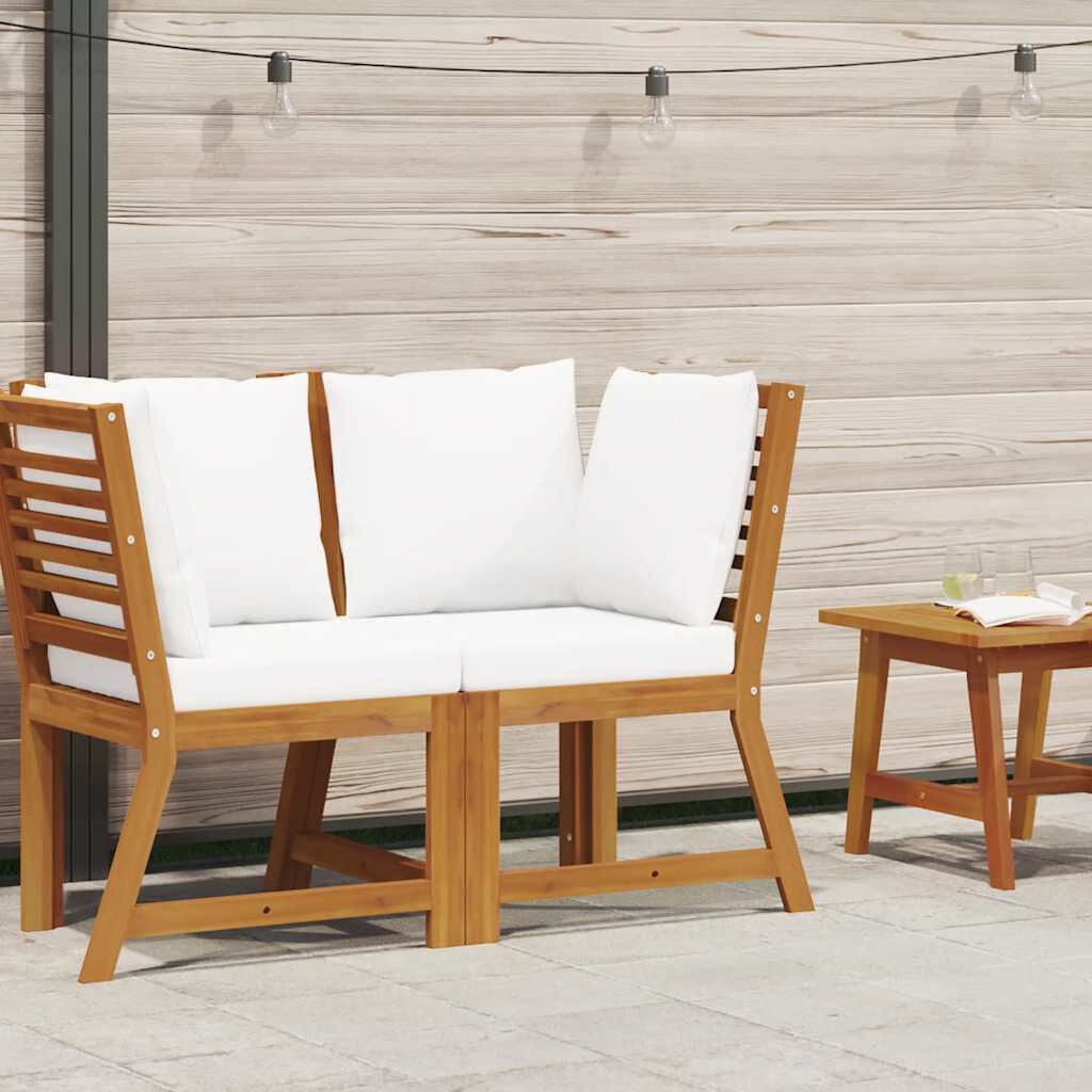 vidaXL Sectional Corner Sofa with Cream Cushion Solid Acacia Wood