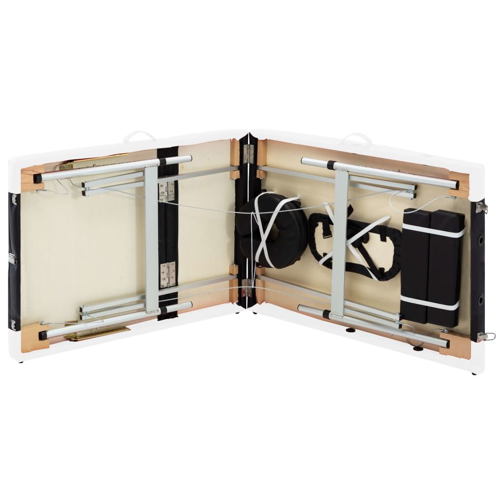 vidaXL 3-Zone Foldable Massage Table Aluminium Black and White