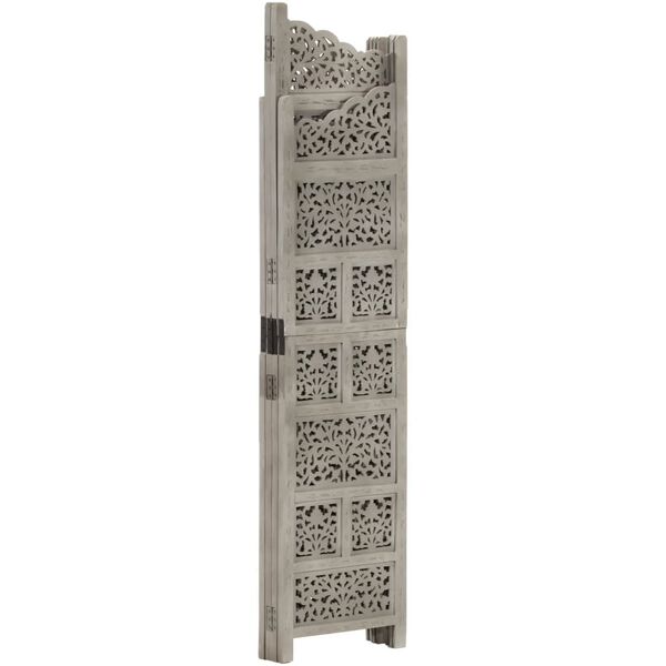 vidaXL Hand carved 4-Panel Room Divider Grey 160x165 cm Solid Mango Wood