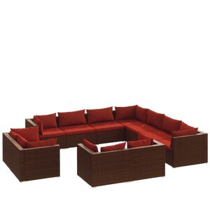 vidaXL 11 Piece Garden Lounge Set with Cushions Brown Poly Rattan