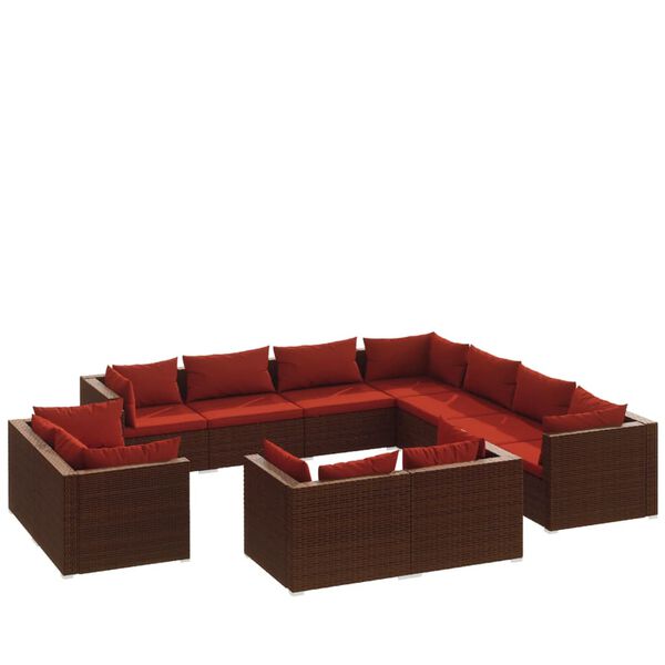 vidaXL 11 Piece Garden Lounge Set with Cushions Brown Poly Rattan